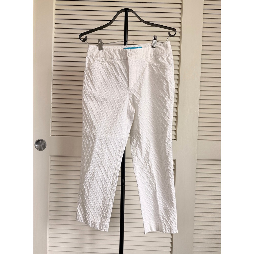 Tori Richard White Diamond Textured Cropped Pants Size 6 Cotton Stretch